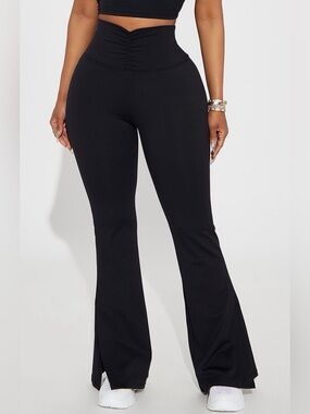 Fashion Nova High-Waist Black Flare Pants with Ruched V-Waist